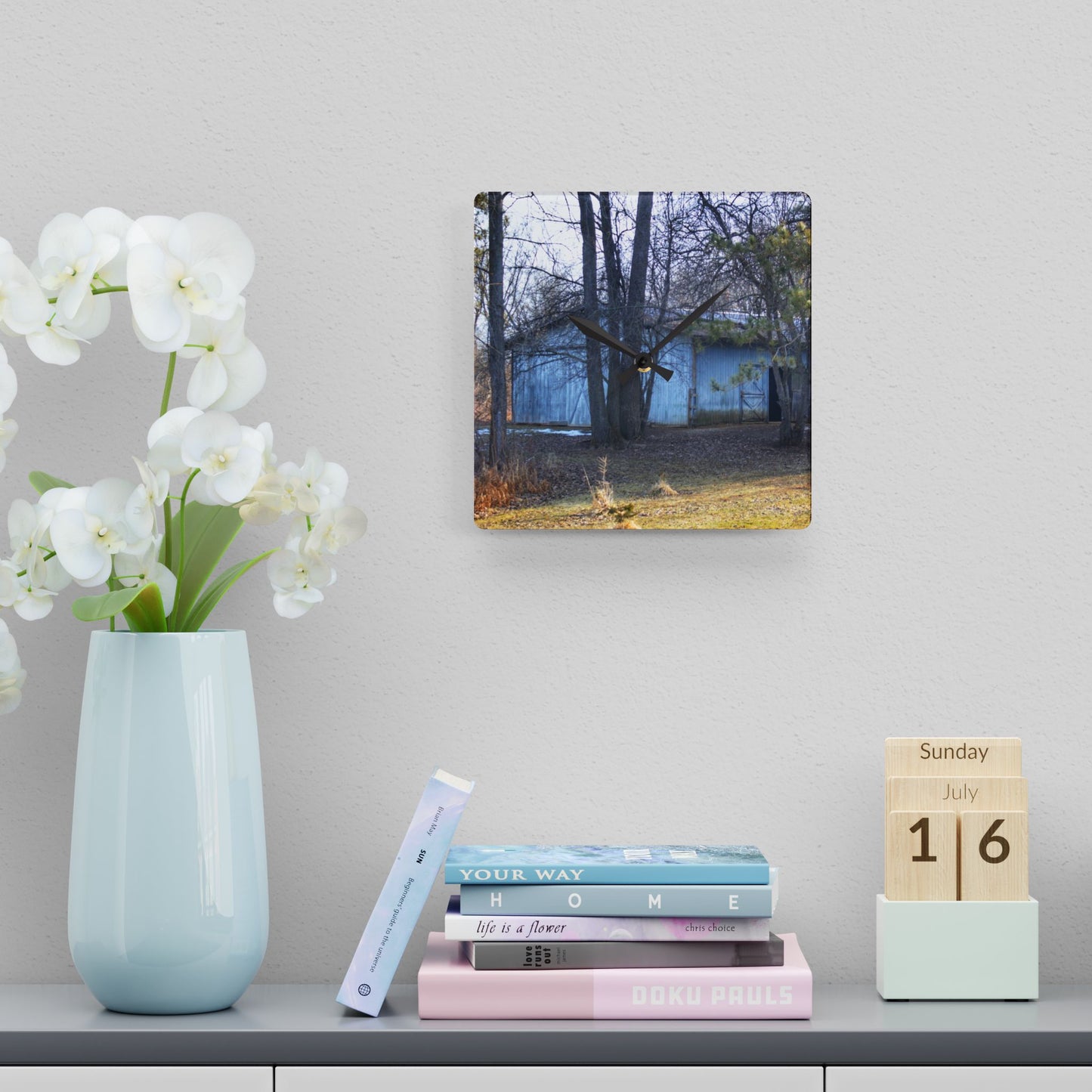 U R There Photography Hickory Lane Grey Rustic Farmhouse Acrylic Analog Wall Clock