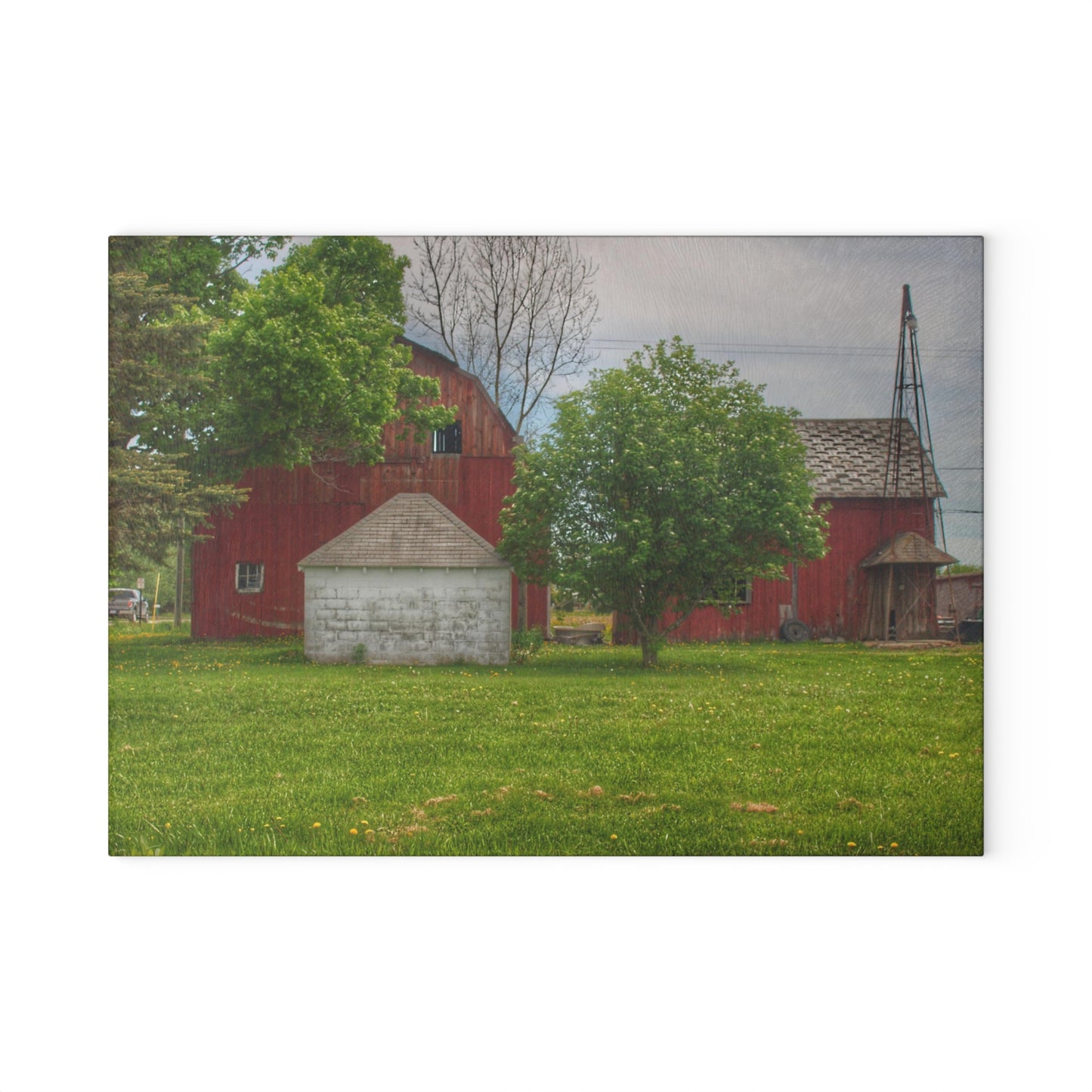 U R There Photography Roods Lake Road Red I Rustic Farmhouse Tempered-Glass Cutting Board