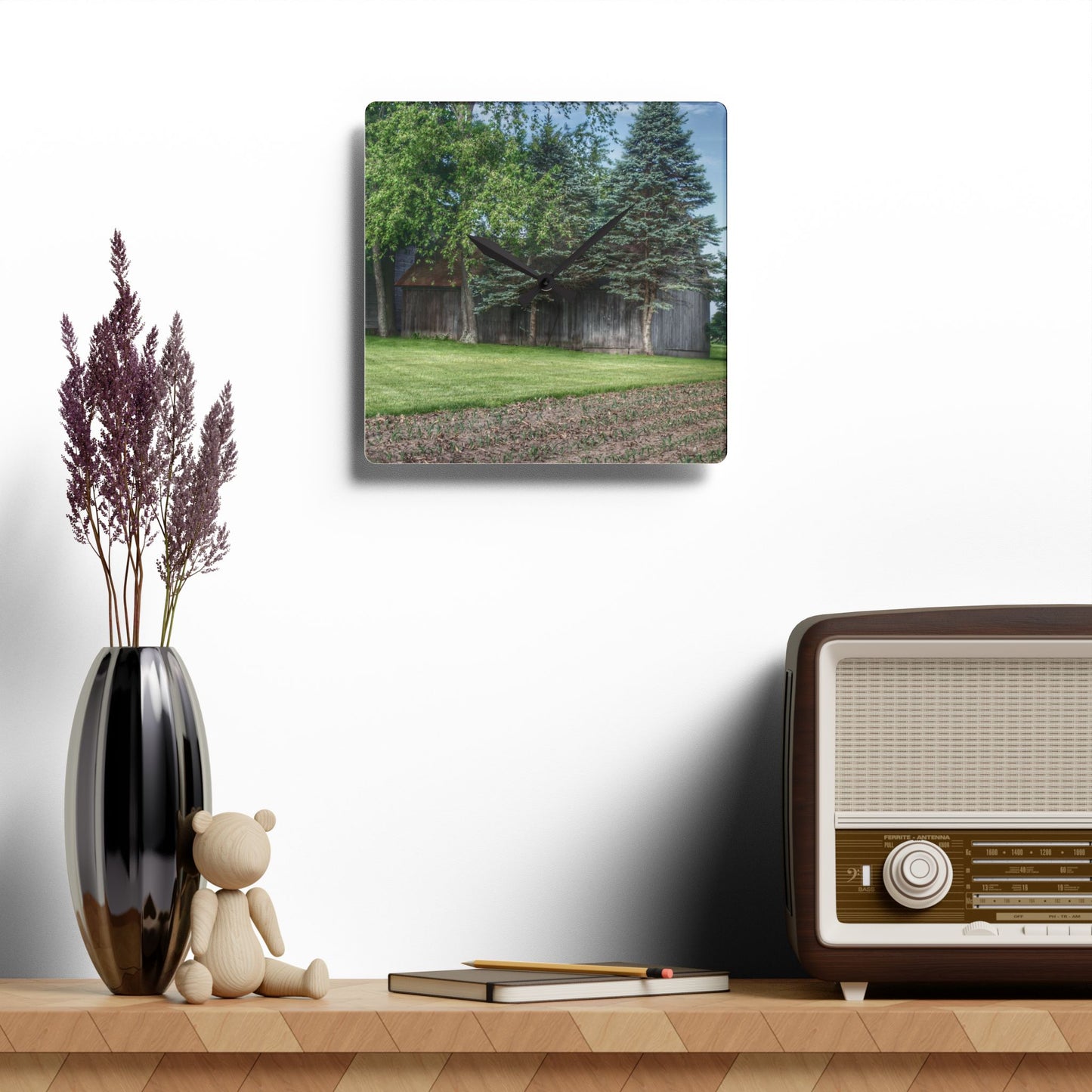 U R There Photography Barkley Road Grey I Rustic Farmhouse Acrylic Analog Wall Clock