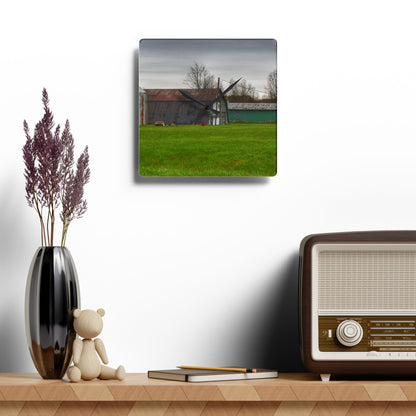 U R There Photography Hough Road Green Quonset II Rustic Farmhouse Acrylic Analog Wall Clock