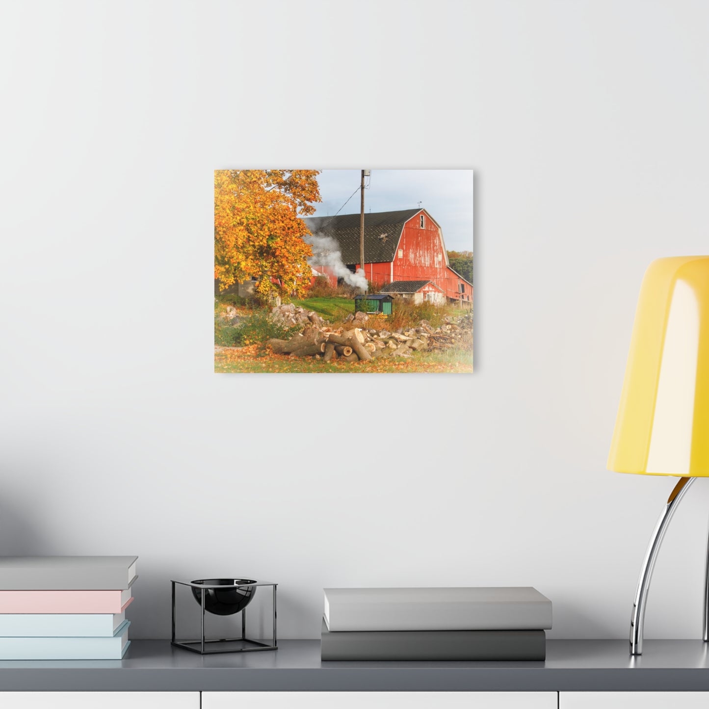 U R There Photography Greenwood Road Red in the Fall Rustic Farmhouse Acrylic Wall Print