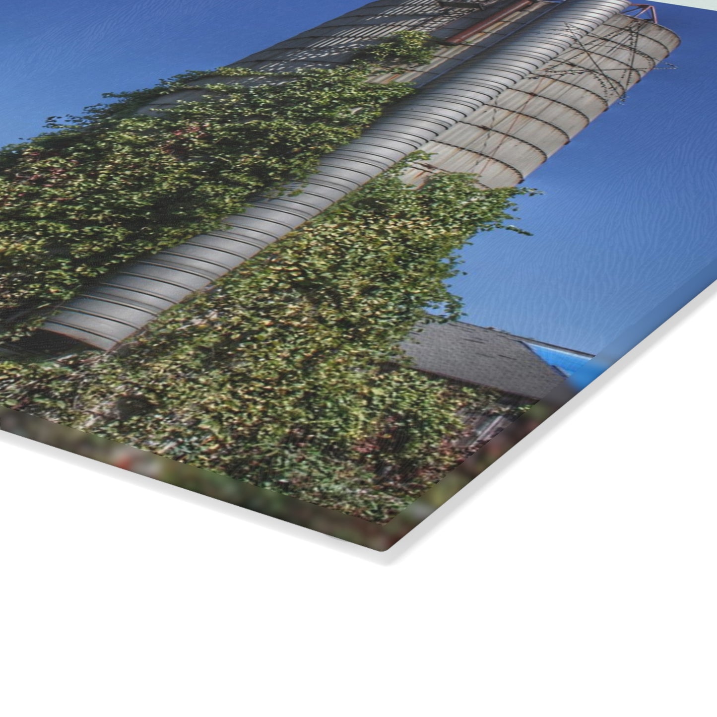 U R There Photography Bordman Road Old Grey and Silo I Rustic Farmhouse Tempered-Glass Cutting Board