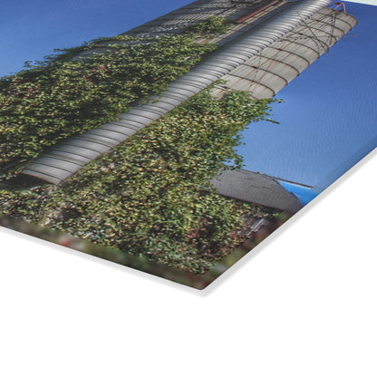 U R There Photography Bordman Road Old Grey and Silo I Rustic Farmhouse Tempered-Glass Cutting Board