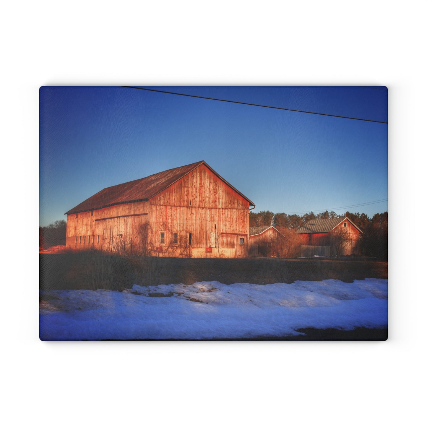 U R There Photography M-15 Reds in Winter Rustic Farmhouse Tempered-Glass Cutting Board