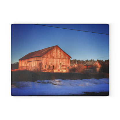 U R There Photography M-15 Reds in Winter Rustic Farmhouse Tempered-Glass Cutting Board