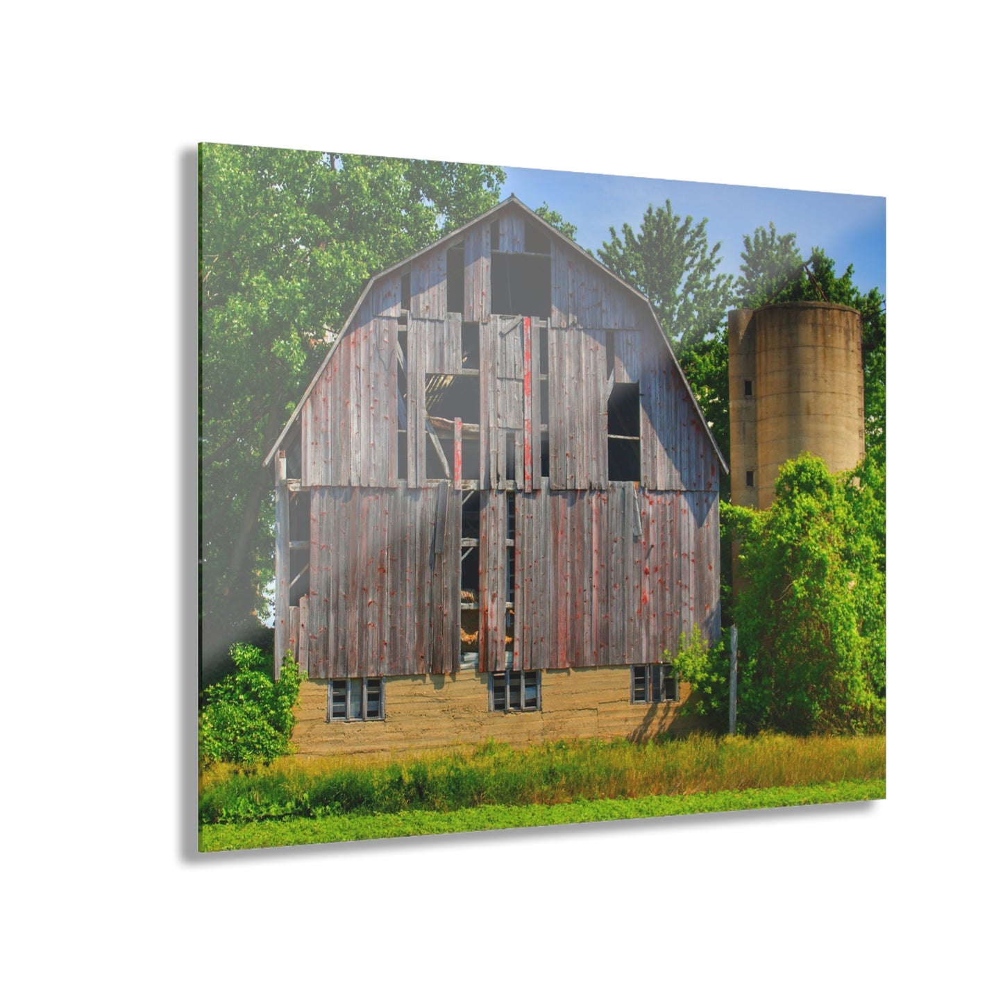 U R There Photography Mushroom Road Red and Silo Rustic Farmhouse Acrylic Wall Print