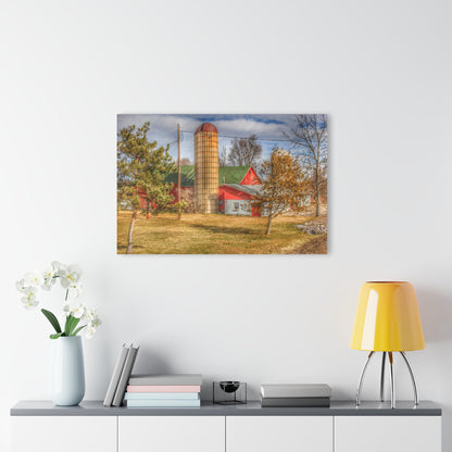 U R There Photography Newark Road Red and Silos II Rustic Farmhouse Acrylic Wall Print