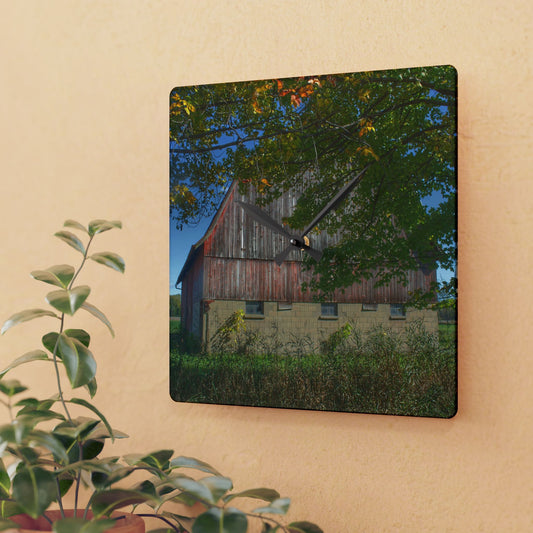U R There Photography Byington Road Red I Rustic Farmhouse Acrylic Analog Wall Clock