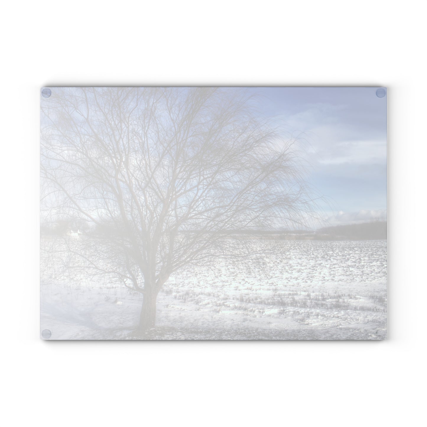 U R There Photography Winter Farm Willow Tree Rustic Farmhouse Tempered-Glass Cutting Board