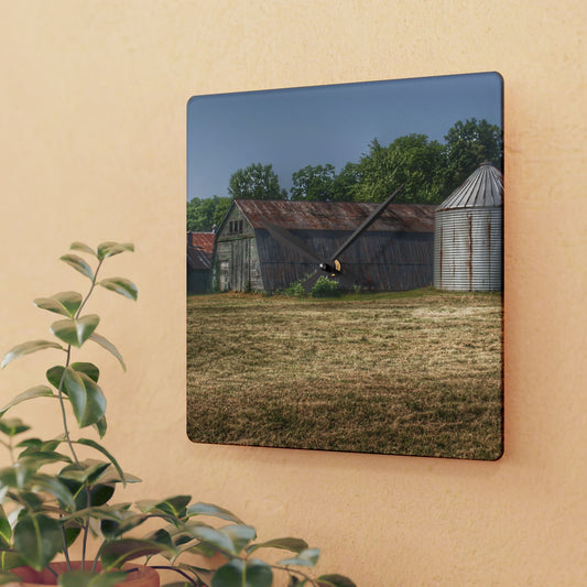 U R There Photography Hough Road Green Quonset I Rustic Farmhouse Acrylic Analog Wall Clock