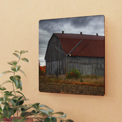 U R There Photography Sheridan Line Road Rusted Grey II Rustic Farmhouse Acrylic Analog Wall Clock