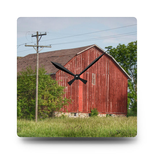 U R There Photography Armstrong Road Red I Rustic Farmhouse Acrylic Analog Wall Clock 10.75'' × 10.75'' (Square)
