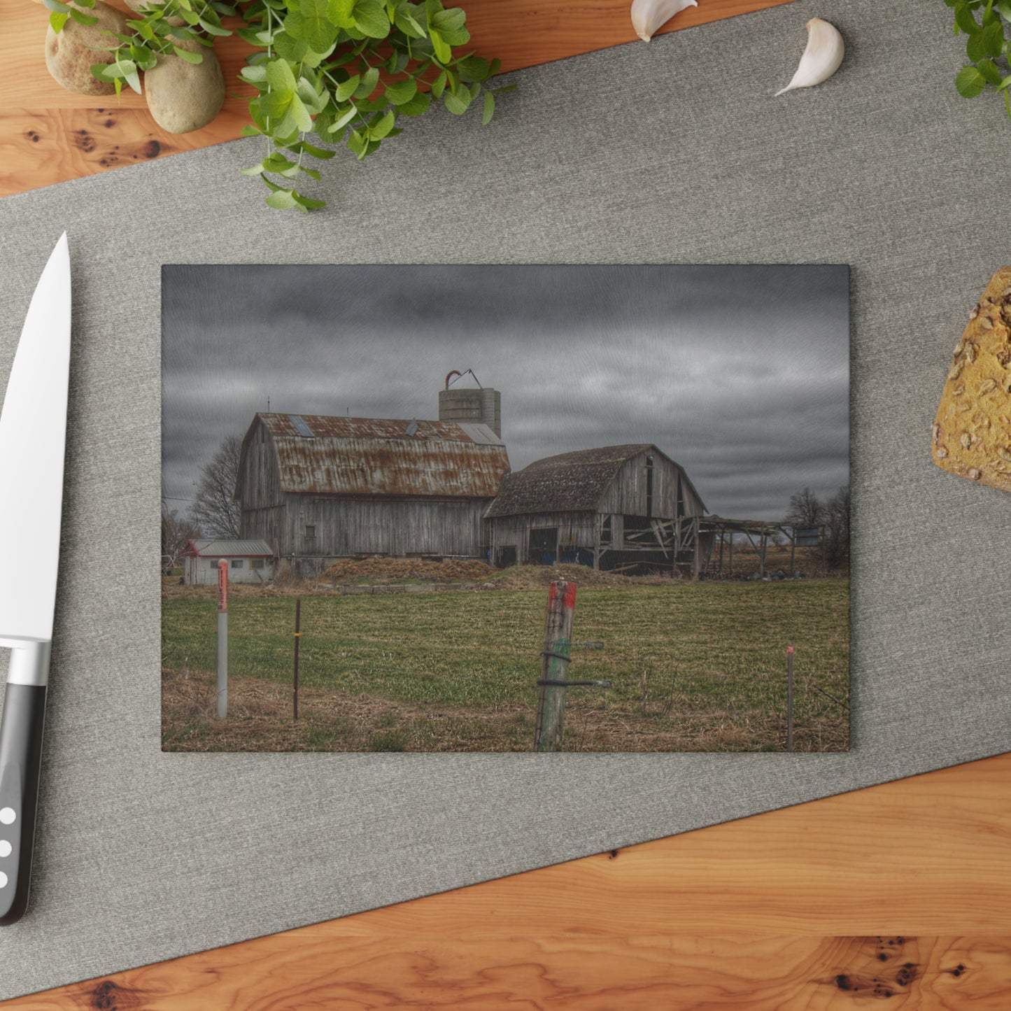 U R There Photography Dodge Road Grey II Rustic Farmhouse Tempered-Glass Cutting Board