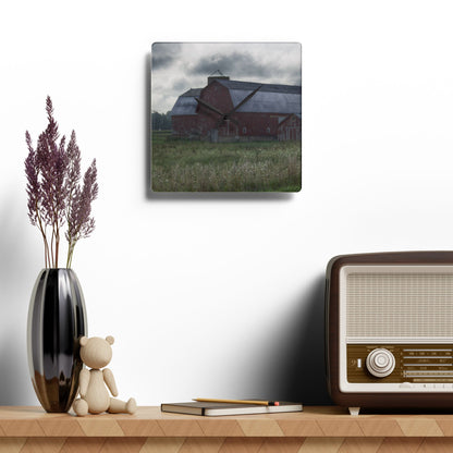 U R There Photography Glover Road Reds Rustic Farmhouse Acrylic Analog Wall Clock