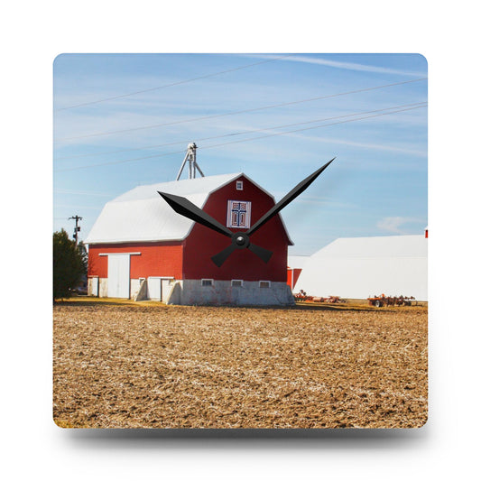 French Road Quilted Red Rustic Farmhouse Acrylic Analog Wall Clock 10.75'' × 10.75'' (Square)