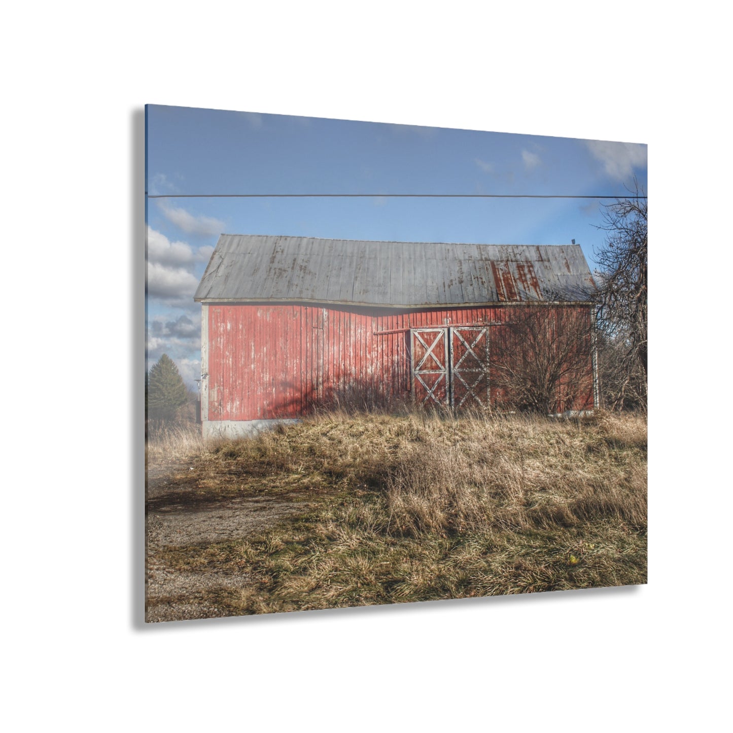 U R There Photography Lapeer Road Crooked Red Rustic Farmhouse Acrylic Wall Print