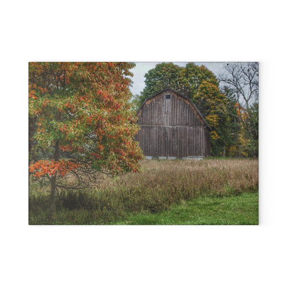 U R There Photography Mount Morris Road Grey in the Fall Rustic Farmhouse Tempered-Glass Cutting Board