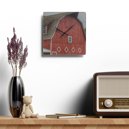 U R There Photography Brauer Road Red Rustic Farmhouse Acrylic Analog Wall Clock