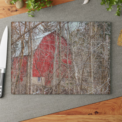 U R There Photography Lake Pleasant Hidden Red Rustic Farmhouse Tempered-Glass Cutting Board