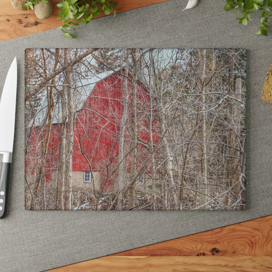 U R There Photography Lake Pleasant Hidden Red Rustic Farmhouse Tempered-Glass Cutting Board