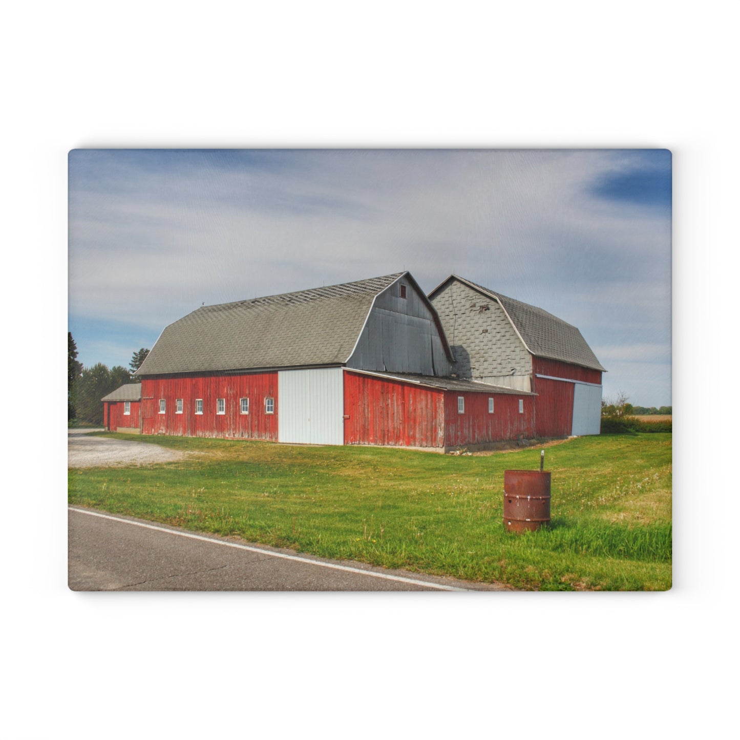 U R There Photography French Road Centennial Reds II Rustic Farmhouse Tempered-Glass Cutting Board