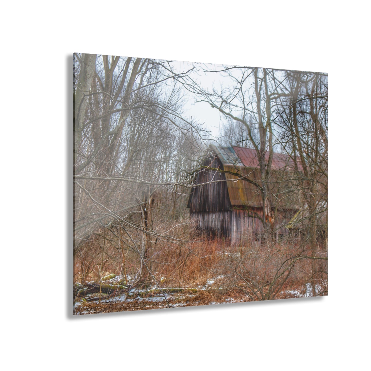 U R There Photography West Barnes Lake Hidden Red Rustic Farmhouse Acrylic Wall Print