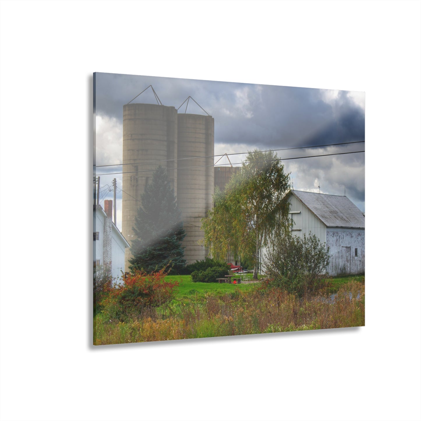 U R There Photography Baldwin White and Silos Rustic Farmhouse Acrylic Wall Print