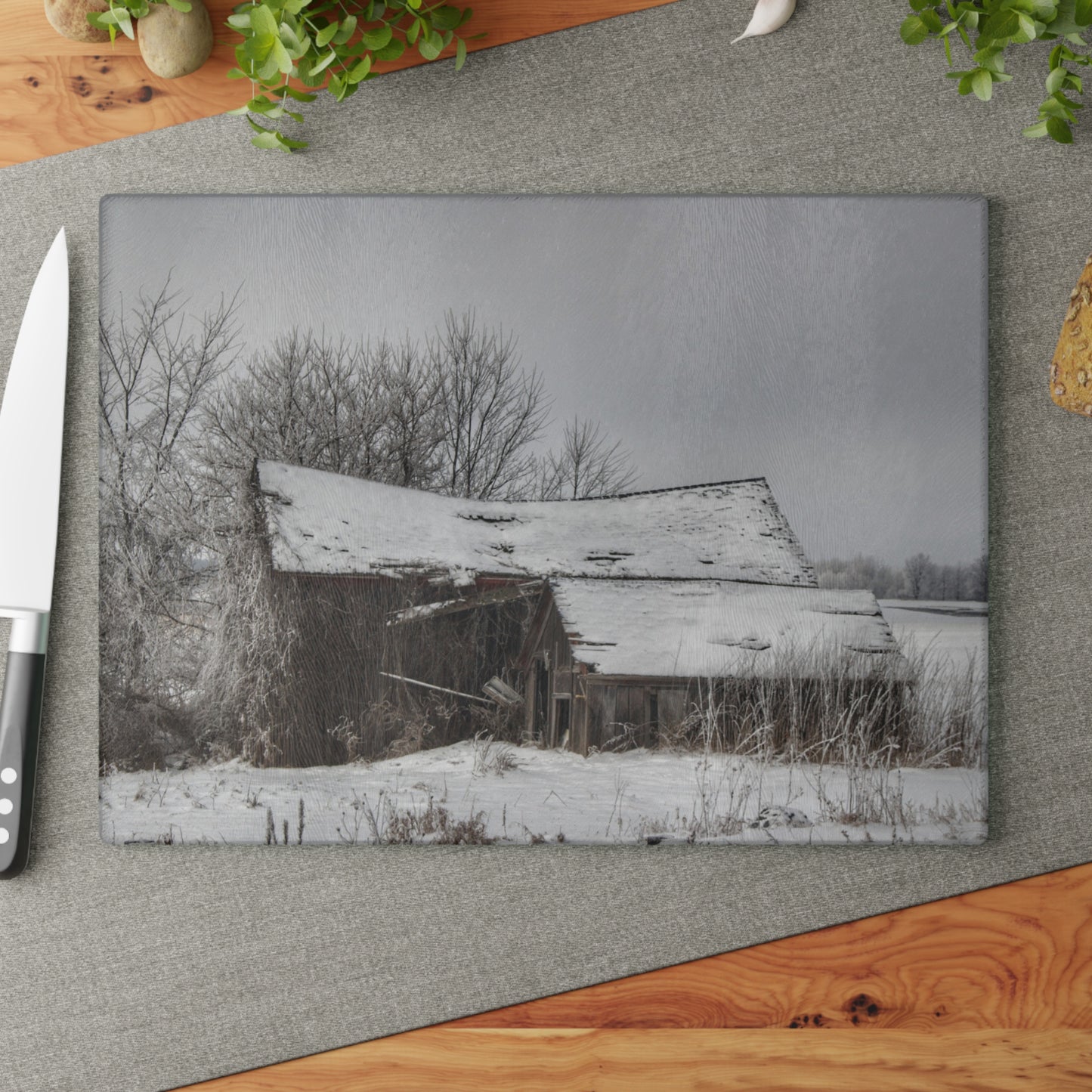 U R There Photography Grey Shacks of Mayville Rustic Farmhouse Tempered-Glass Cutting Board