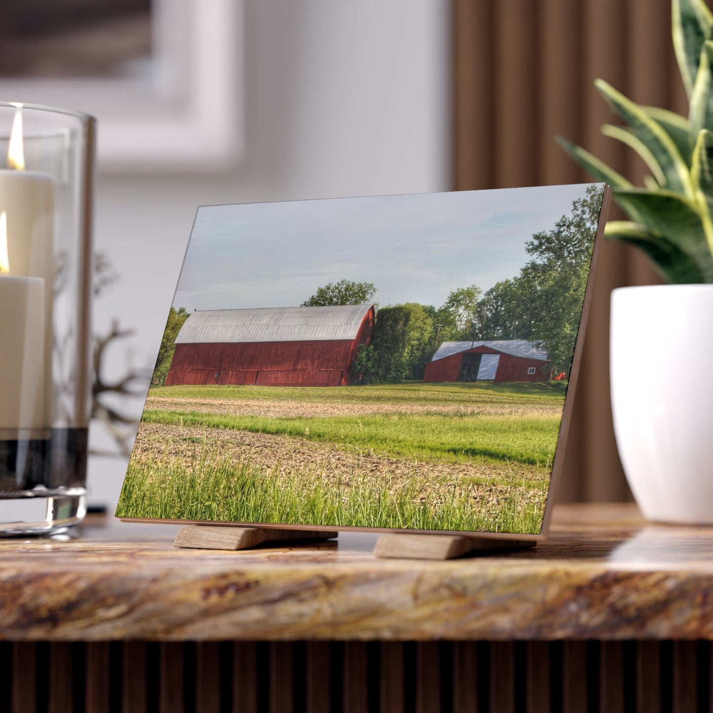 U R There Photography Catlin Road Reds Rustic Farmhouse Decorative Ceramic Tile