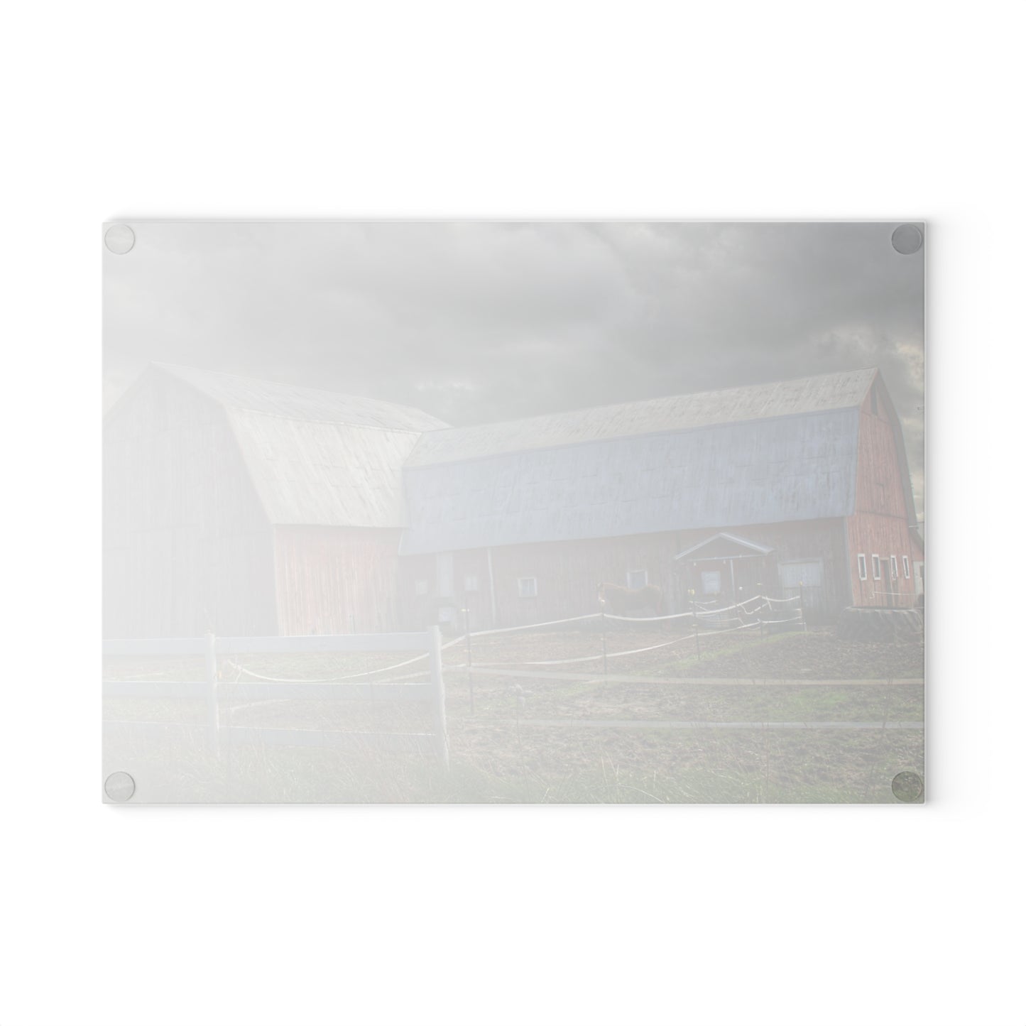 U R There Photography Sandusky Horse Barn Against Fall Skies Rustic Farmhouse Tempered-Glass Cutting Board
