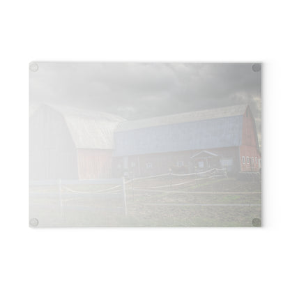 U R There Photography Sandusky Horse Barn Against Fall Skies Rustic Farmhouse Tempered-Glass Cutting Board