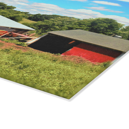 U R There Photography McKeen Lake Road Reds II Rustic Farmhouse Tempered-Glass Cutting Board