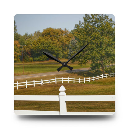 U R There Photography Beyond the White Fences Rustic Farmhouse Acrylic Analog Wall Clock