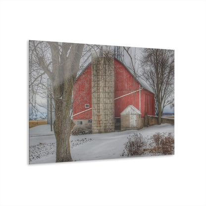 U R There Photography Frenchline Road Red in Winter Rustic Farmhouse Acrylic Wall Print