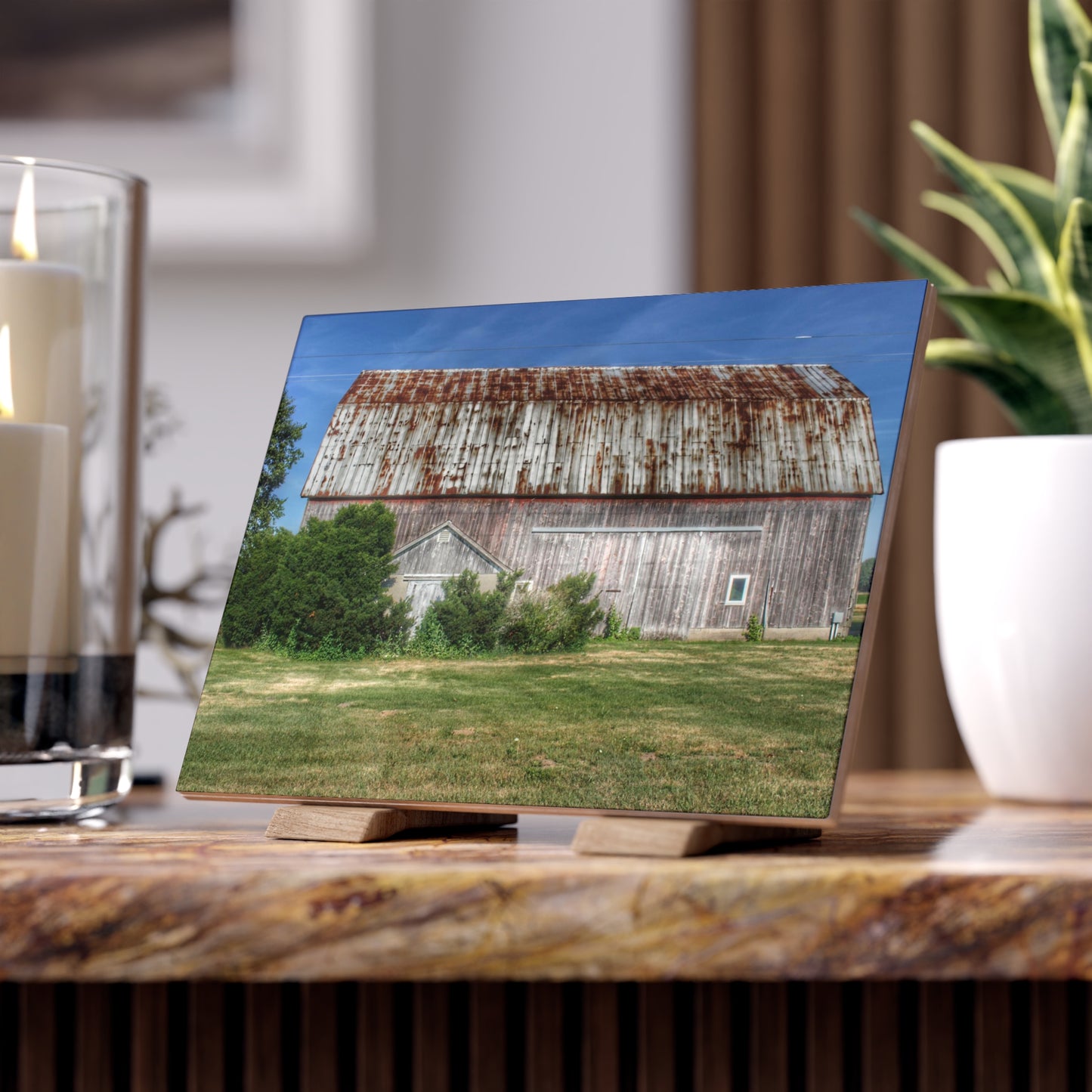 U R There Photography Barkley Road Red in Summer I Rustic Farmhouse Decorative Ceramic Tile