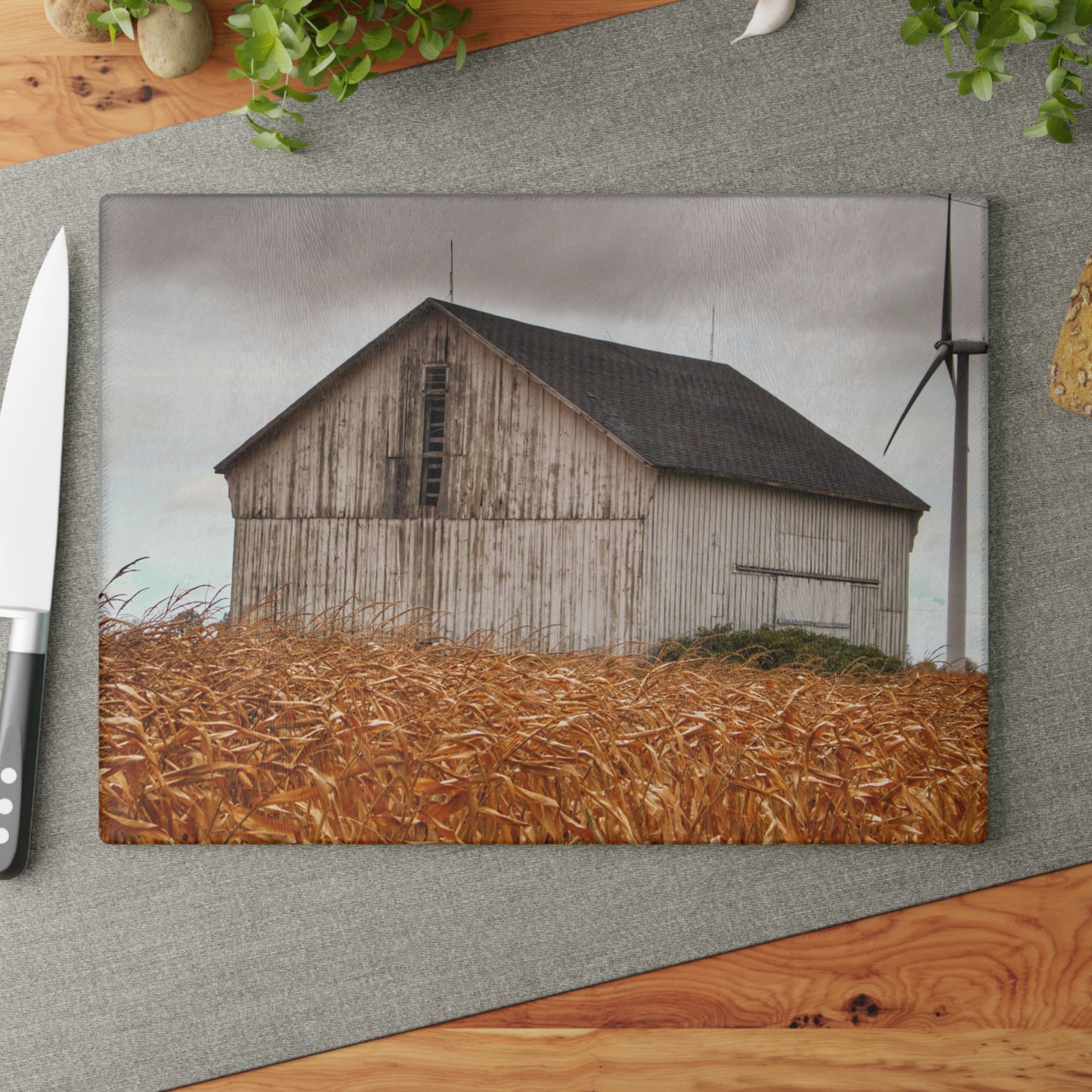 U R There Photography Merry Road Grey Rustic Farmhouse Tempered-Glass Cutting Board