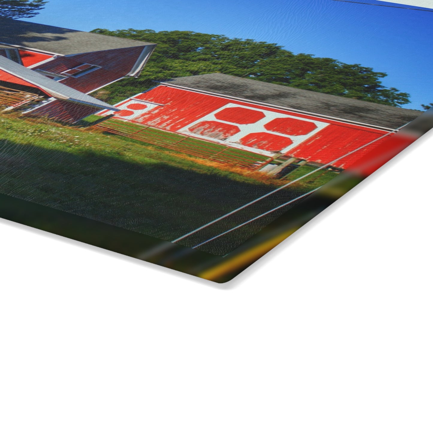 U R There Photography Rochester Road Little Red Farm Rustic Farmhouse Tempered-Glass Cutting Board