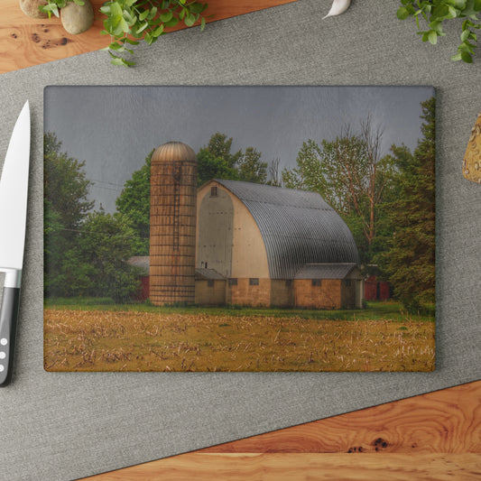 U R There Photography Carpenter Road White II Rustic Farmhouse Tempered-Glass Cutting Board