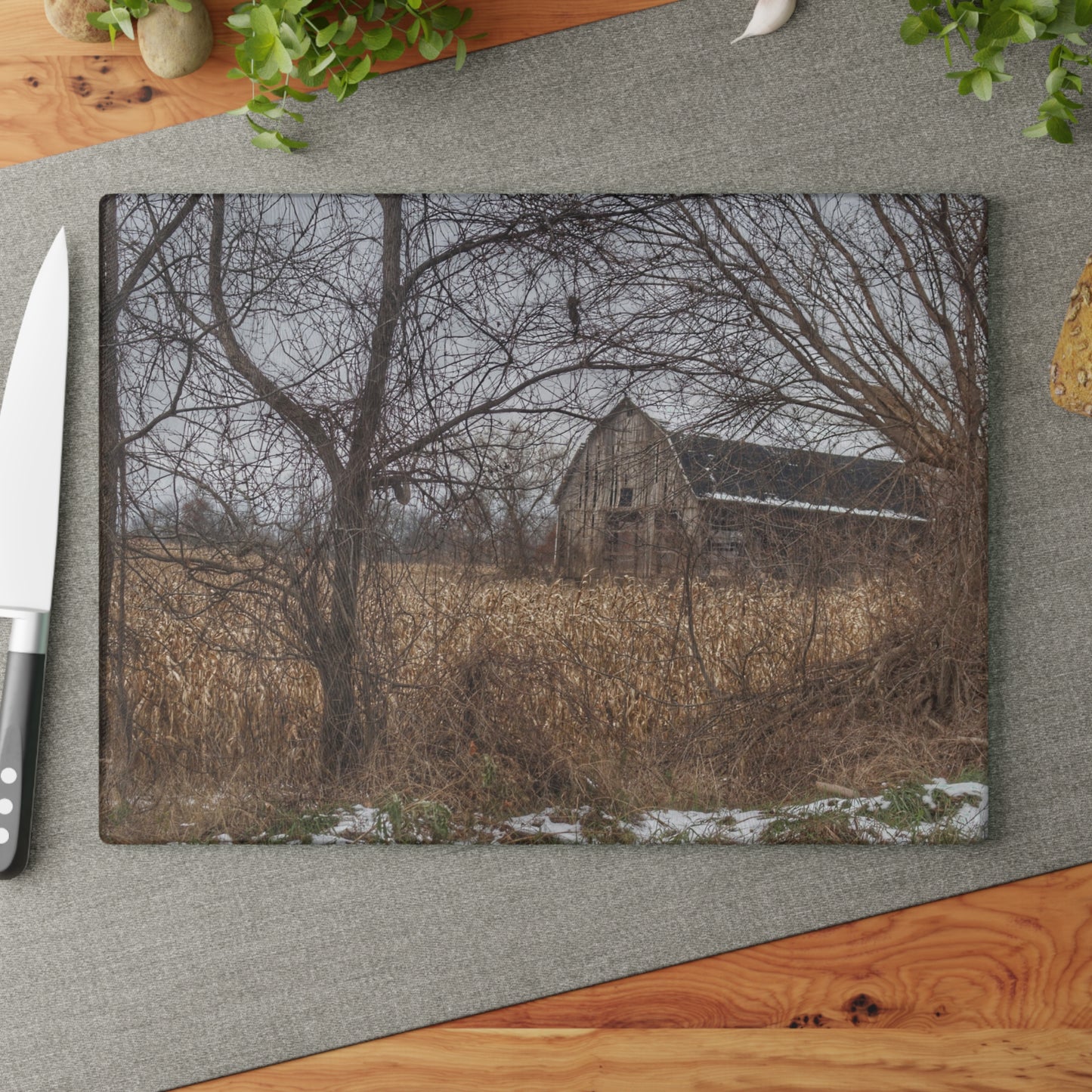 U R There Photography North Oxford Road Grey I Rustic Farmhouse Tempered-Glass Cutting Board