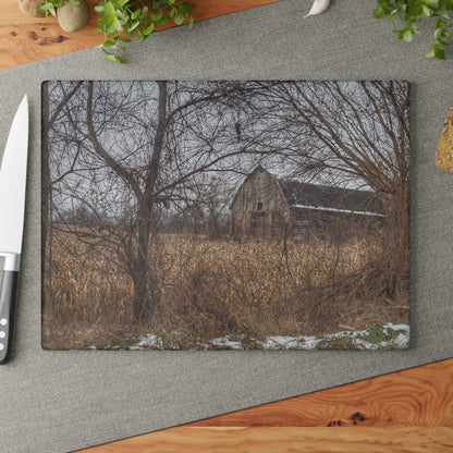 U R There Photography North Oxford Road Grey I Rustic Farmhouse Tempered-Glass Cutting Board