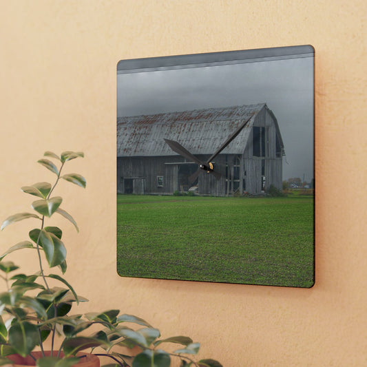 U R There Photography Bradford Road Grey Rustic Farmhouse Acrylic Analog Wall Clock