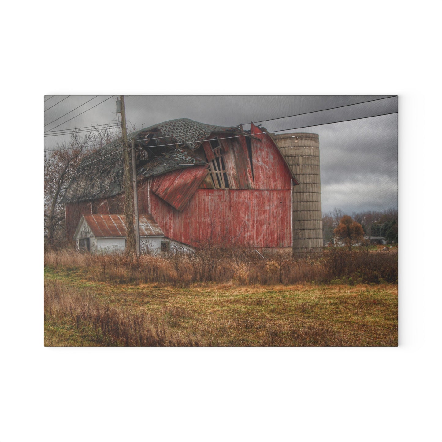 U R There Photography German Road Forgotten Red I Rustic Farmhouse Tempered-Glass Cutting Board