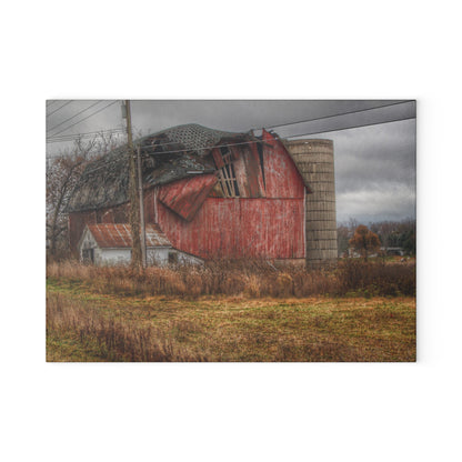 U R There Photography German Road Forgotten Red I Rustic Farmhouse Tempered-Glass Cutting Board