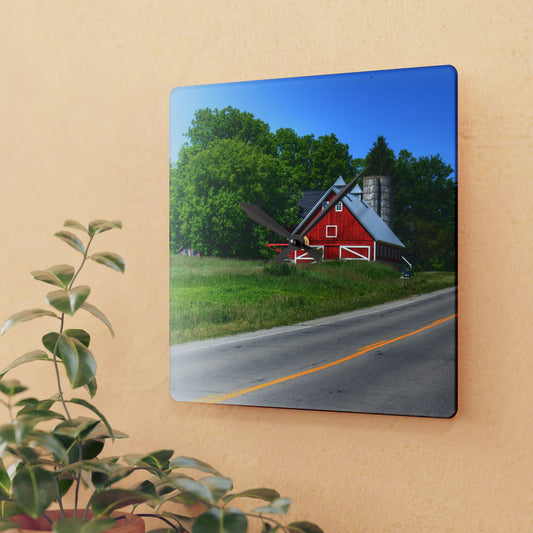 U R There Photography Metamora Red 2020 II Rustic Farmhouse Acrylic Analog Wall Clock