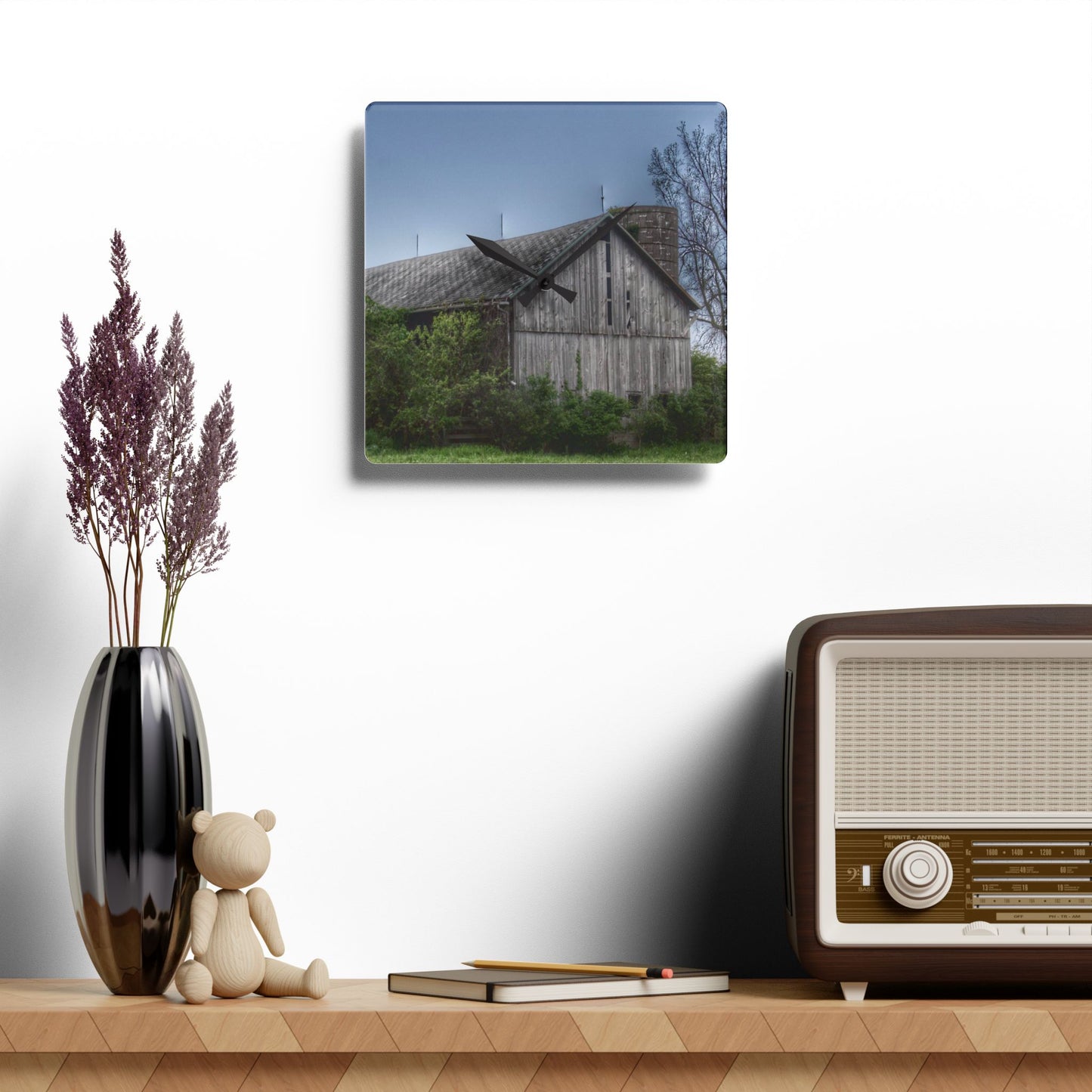 U R There Photography Wilder Road Grey I Rustic Farmhouse Acrylic Analog Wall Clock