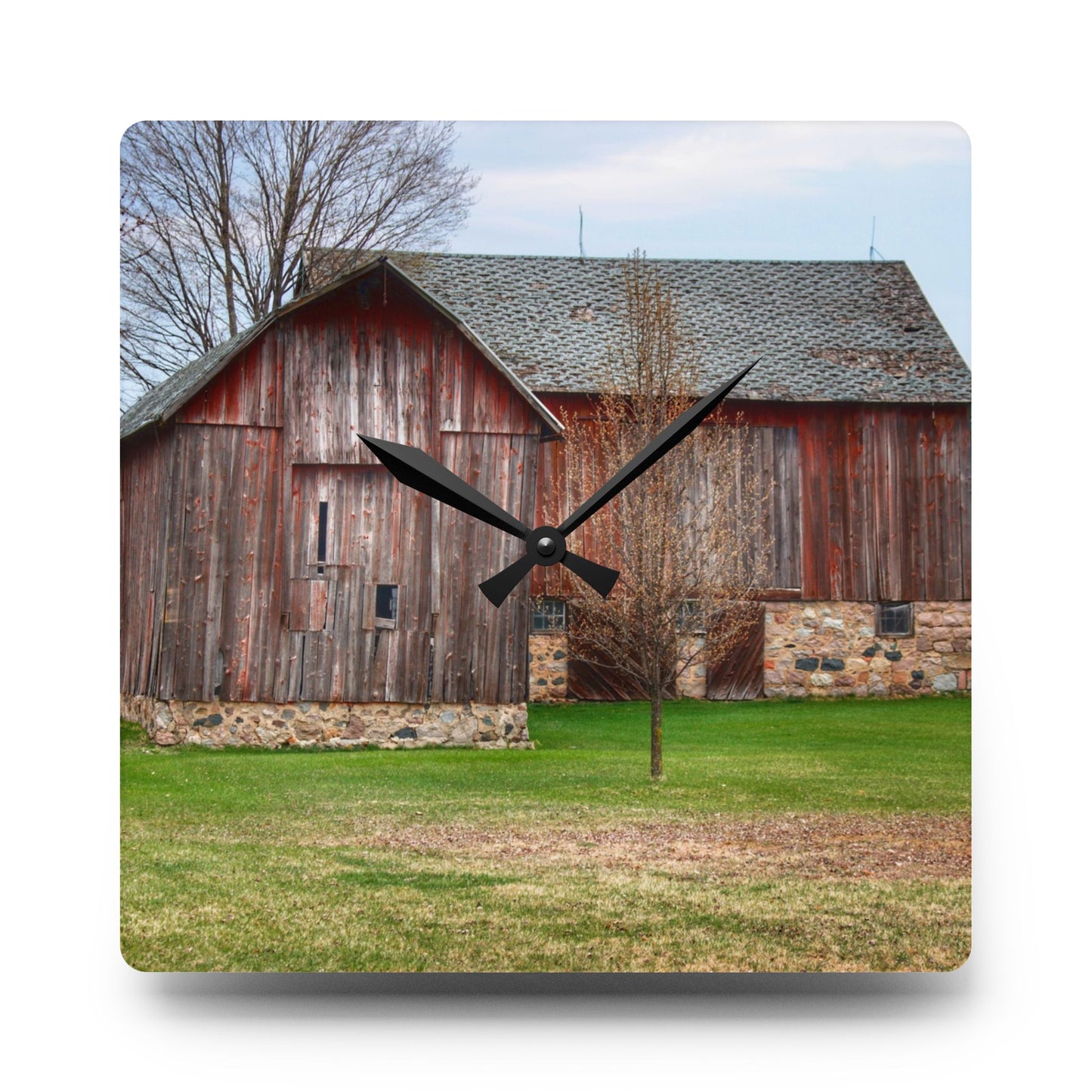 U R There Photography Millington Road Stone Grey Rustic Farmhouse Acrylic Analog Wall Clock