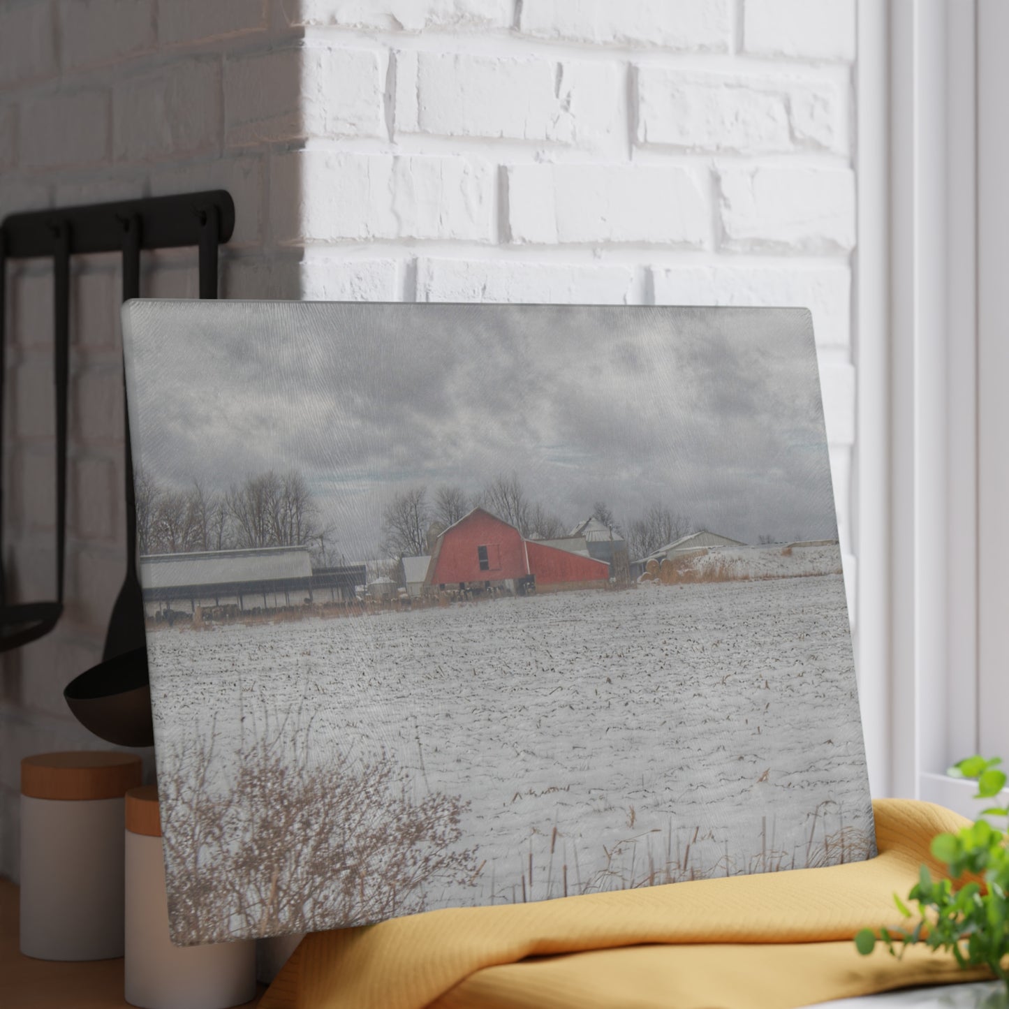 U R There Photography Maple Valley Road Red II Rustic Farmhouse Tempered-Glass Cutting Board