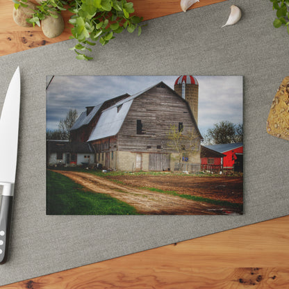 U R There Photography Murphy Lake Road Grey I Rustic Farmhouse Tempered-Glass Cutting Board
