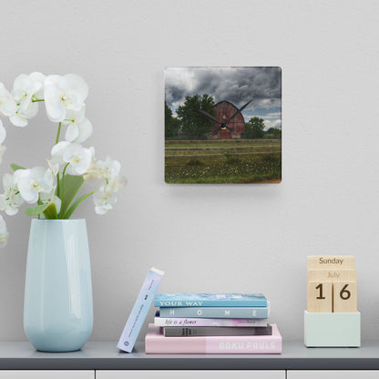 U R There Photography Elba Township Red Rustic Farmhouse Acrylic Analog Wall Clock