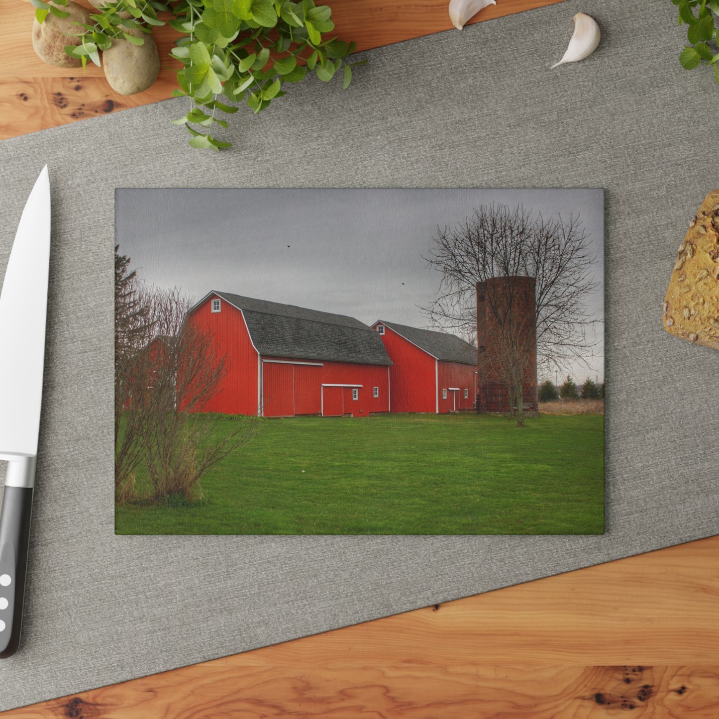 U R There Photography Hough Road Reds II Rustic Farmhouse Tempered-Glass Cutting Board